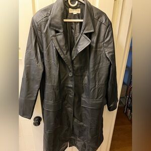 Ava and Viv Trench Coat Black Faux Leather Snakeskin EUC